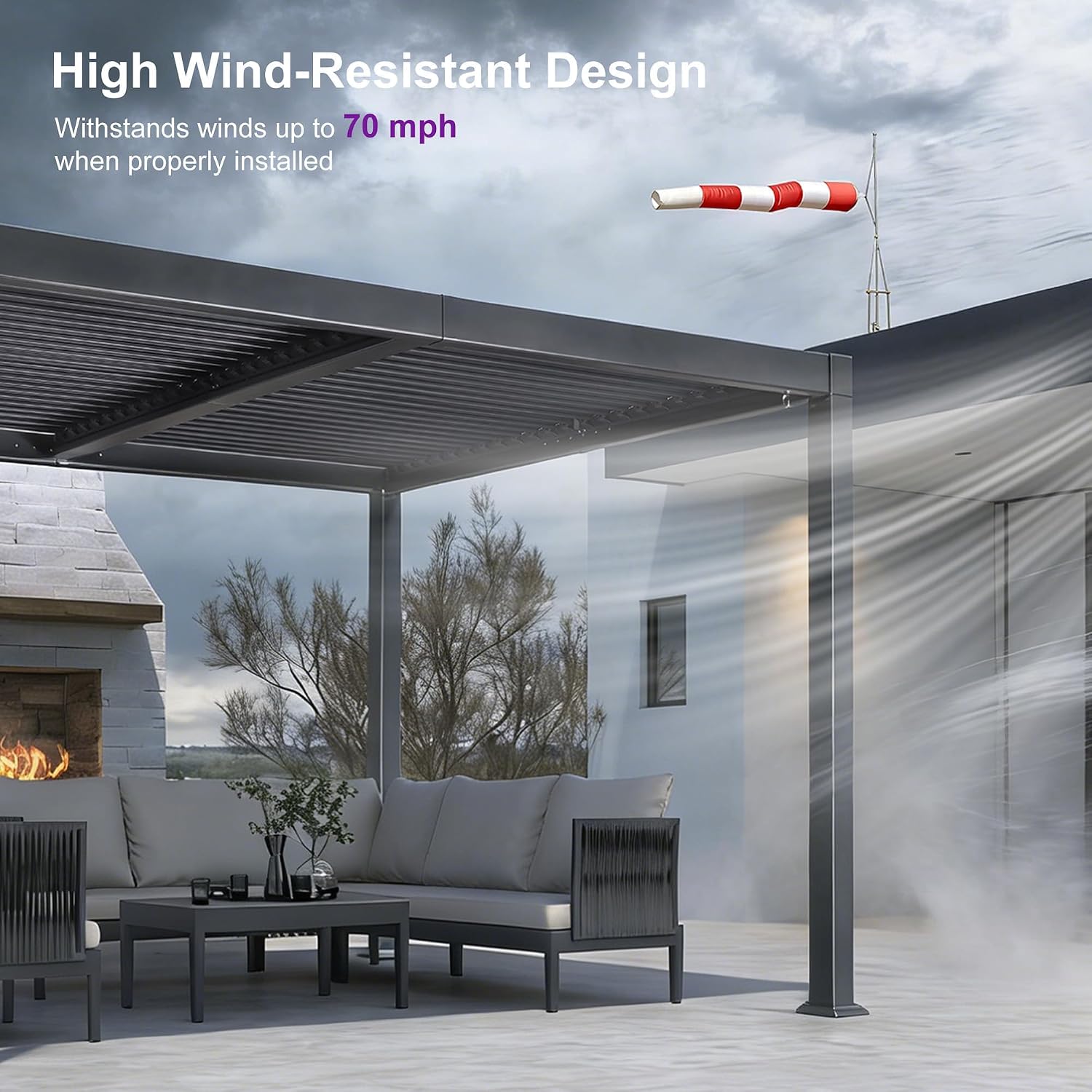 Louvered Pergola 10' x 14' Aluminum Pergola w/Independent Roof | 70 mph for stability, Reinforced beams add strength, Hidden drainage keeps dry, Independent louvers customize shade