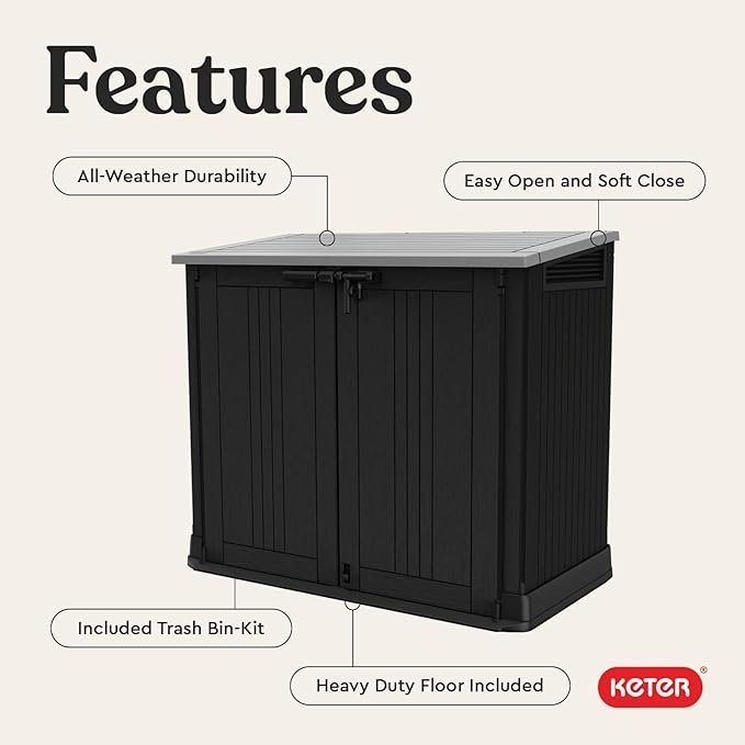 Keter Store-It-Out Prime 4.3 x 3.7 ft. Outdoor Resin Storage Shed with Easy Lift Hinges, Perfect for Yard Tools, Pool Floats and Garden Accessories, Black