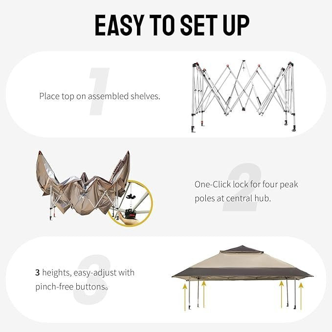 CROWN SHADES 13×13 Pop Up Gazebo, Canopy Tent, Gazebos on Clearance – Outdoor Gazebo for Backyard & Patio Furniture – Carpa Pop Up Tent with Wheeled STO-N-Go Cover Bag (Beige & Coffee)