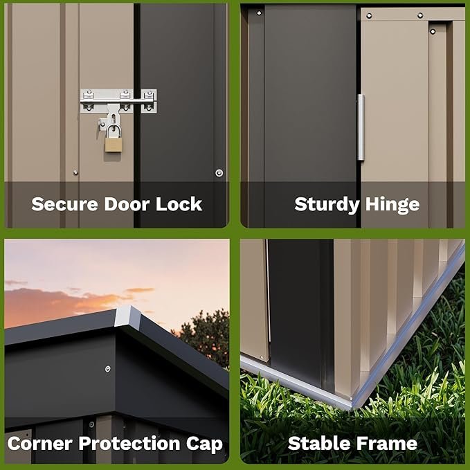 Patiowell 5×3 FT Outdoor Storage Shed, Tool Shed with Sloping Roof and Lockable Door, Metal Shed for Backyard Garden Patio Lawn, Brown