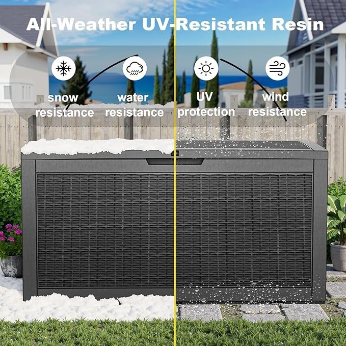 PatioZen 100 Gallon Resin Deck Box, Lockable Patio Outdoor Storage Box for Furniture, Garden Tools and Tools Storage, Waterproof Outside Storage Boxes – Black