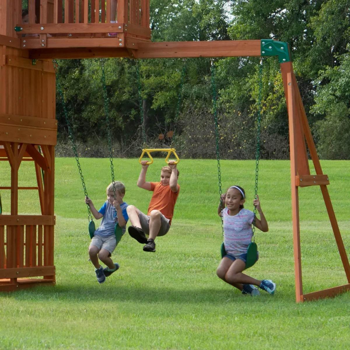 Backyard Discovery Skyfort II Wooden Swing Set with Wave Slide