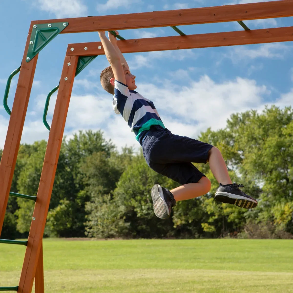 Backyard Discovery Skyfort II Wooden Swing Set with Wave Slide