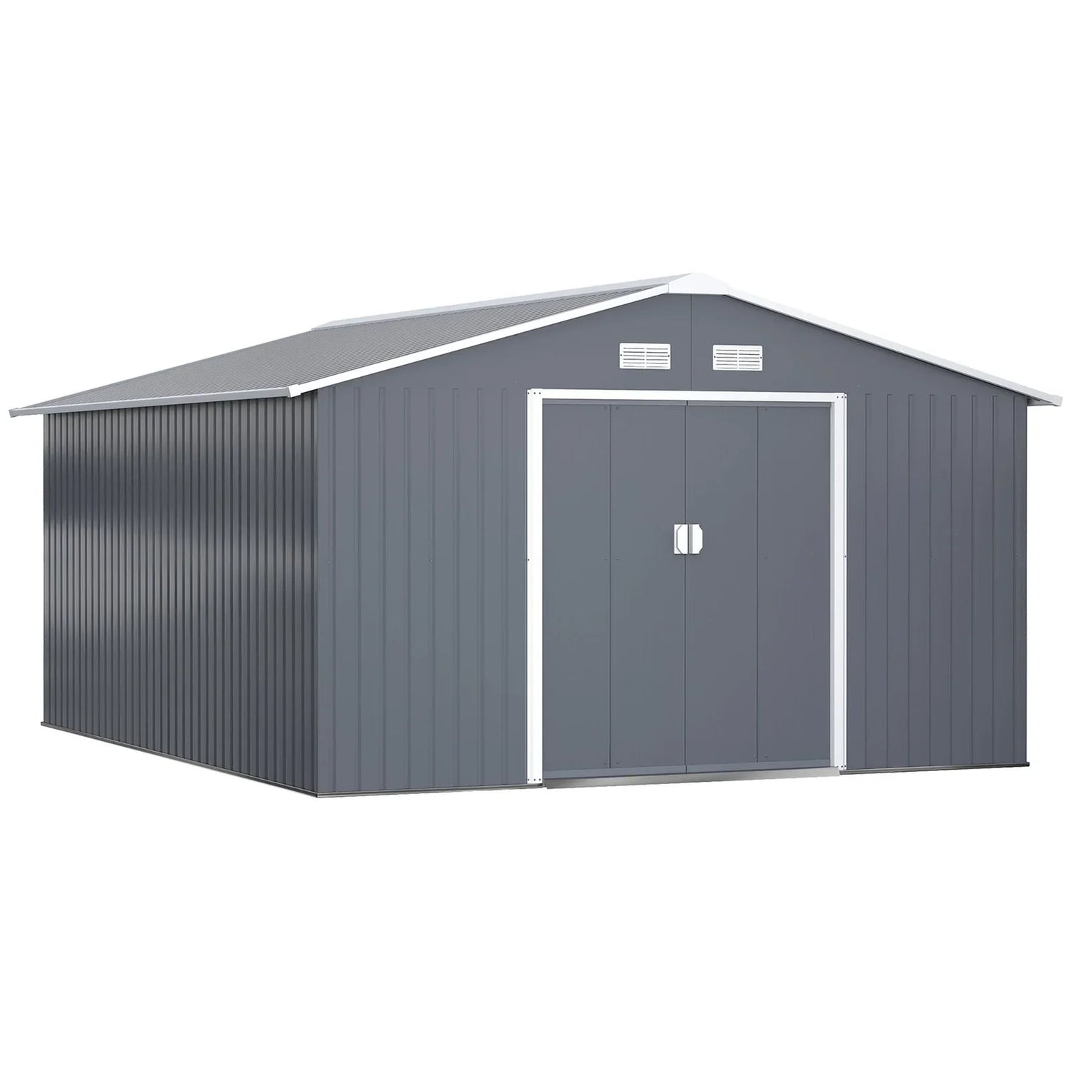 Outsunny Outdoor Storage Shed Dark Gray 11’×13′ Galvanized Steel