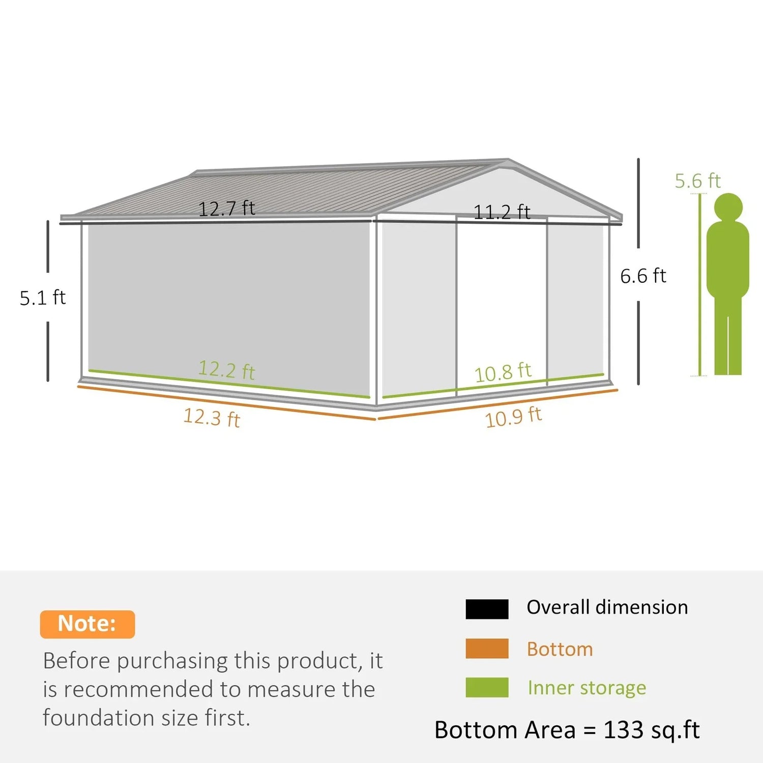 Outsunny Outdoor Storage Shed Dark Gray 11’×13′ Galvanized Steel
