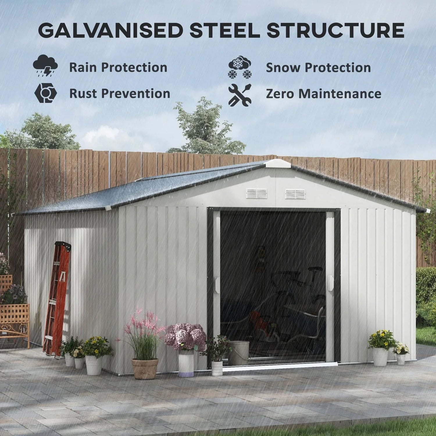 Outsunny Outdoor Storage Shed White 11’×13′ Galvanized Steel