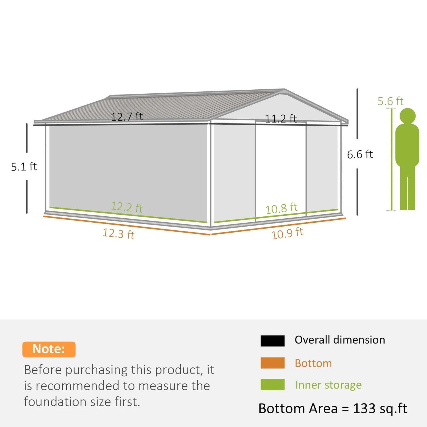 Outsunny Outdoor Storage Shed Yellow 11’×13′ Galvanized Steel