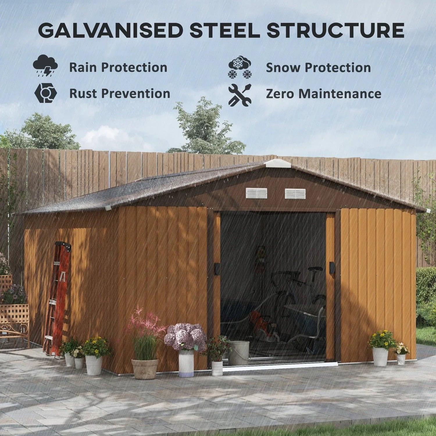 Outsunny Outdoor Storage Shed Yellow 11’×13′ Galvanized Steel