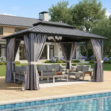 Gazebo 10x14 Hardtop Gazebo with Double Galvanized Steel Roof, Gray | Metal Frame Outdoor Pavilion with Breathable Netting and Privacy Curtain for Backyard