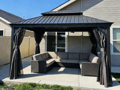 Gazebo 10' X 14' Built-in Drainage System, Gray | 4.7" Thick Post, Built in Drainage, Windproof Cool Breeze, Snowproof & Rustproof, 260 GSM Textilene Netting, Fit Any Yard