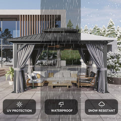 Gazebo 10x14 Hardtop Gazebo with Double Galvanized Steel Roof, Gray | Metal Frame Outdoor Pavilion with Breathable Netting and Privacy Curtain for Backyard