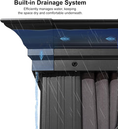 Gazebo 10' X 14' Built-in Drainage System, Gray | 4.7" Thick Post, Built in Drainage, Windproof Cool Breeze, Snowproof & Rustproof, 260 GSM Textilene Netting, Fit Any Yard