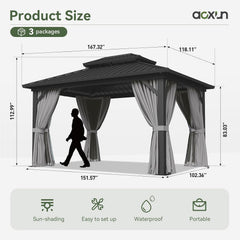 Gazebo 10x14 Hardtop Gazebo with Double Galvanized Steel Roof, Gray | Metal Frame Outdoor Pavilion with Breathable Netting and Privacy Curtain for Backyard