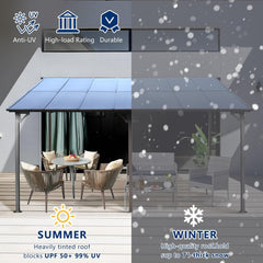 10x14 FT Outdoor Metal Flexible Top Lean to Gazebo Pergola with Sloped Roof, Heavy Duty Wall-Mounted Patio Awnings with Powder-Coated Steel Frame, for Lawn, Garden, Backyard and Deck, Grey