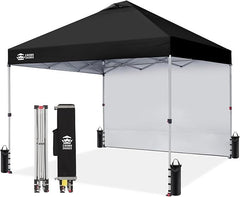 CROWN SHADES 10×10 Pop Up Canopy with 1 Side Wall – Beach Tent with One Push Setup – Outdoor Sun Shade for Events, Parties, Camping – Gazebo with STO-N-Go Cover Bag (Black)