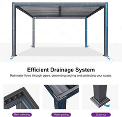 Louvered Pergola 10' x 14' Aluminum Pergola w/Independent Roof | 70 mph for stability, Reinforced beams add strength, Hidden drainage keeps dry, Independent louvers customize shade