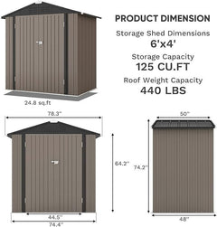 Patiowell 6×4 FT Outdoor Storage Shed, Garden Tool Storage Shed with Sloping Roof and Double Lockable Door, Outdoor Shed for Garden Backyard Patio Lawn, Brown