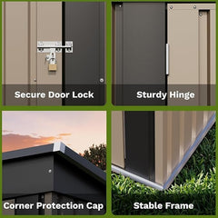 Patiowell 5×3 FT Outdoor Storage Shed, Tool Shed with Sloping Roof and Lockable Door, Metal Shed for Backyard Garden Patio Lawn, Brown
