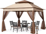 MASTERCANOPY Patio Gazebo Outdoor Pop Up Gazebo with Mesh Walls (11×11,Champagne)
