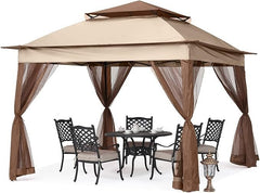 MASTERCANOPY Patio Gazebo Outdoor Pop Up Gazebo with Mesh Walls (11×11,Champagne)