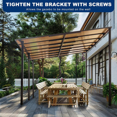 10x14 FT Outdoor Metal Flexible Top Lean to Gazebo Pergola with Sloped Roof, Heavy Duty Wall-Mounted Patio Awnings with Powder-Coated Steel Frame, for Lawn, Garden, Backyard and Deck, Grey
