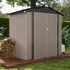Patiowell 6×4 FT Outdoor Storage Shed, Garden Tool Storage Shed with Sloping Roof and Double Lockable Door, Outdoor Shed for Garden Backyard Patio Lawn, Brown