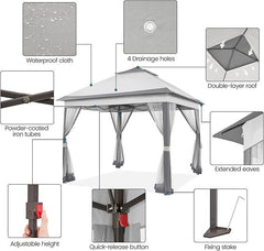 Yaheetech 11×11 Pop Up Gazebo Outdoor Canopy Shelter, Instant Patio Gazebo Sun Shade Canopy Tent with 4 Sandbags, 2 Tiers Roof & Mesh Netting for Lawn, Garden, Backyard & Deck, Gray