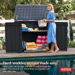 Keter Store-It-Out Prime 4.3 x 3.7 ft. Outdoor Resin Storage Shed with Easy Lift Hinges, Perfect for Yard Tools, Pool Floats and Garden Accessories, Black