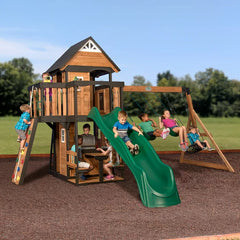 Backyard Discovery Canyon Creek Wooden Swing Set with Slide and Rock Wall