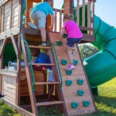 Backyard Discovery Cedar Cove Wooden Swing Set with Dual Slides & Playhouse