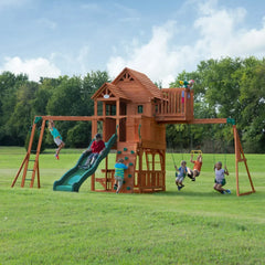 Backyard Discovery Skyfort II Wooden Swing Set with Wave Slide