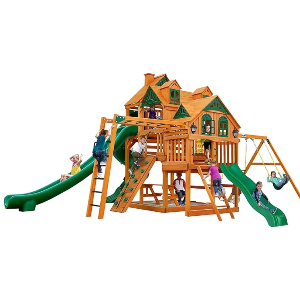 Gorilla Playsets Empire Extreme Wooden Swing Set with Monkey Bars, Clatter Bridge, and 3 Slides