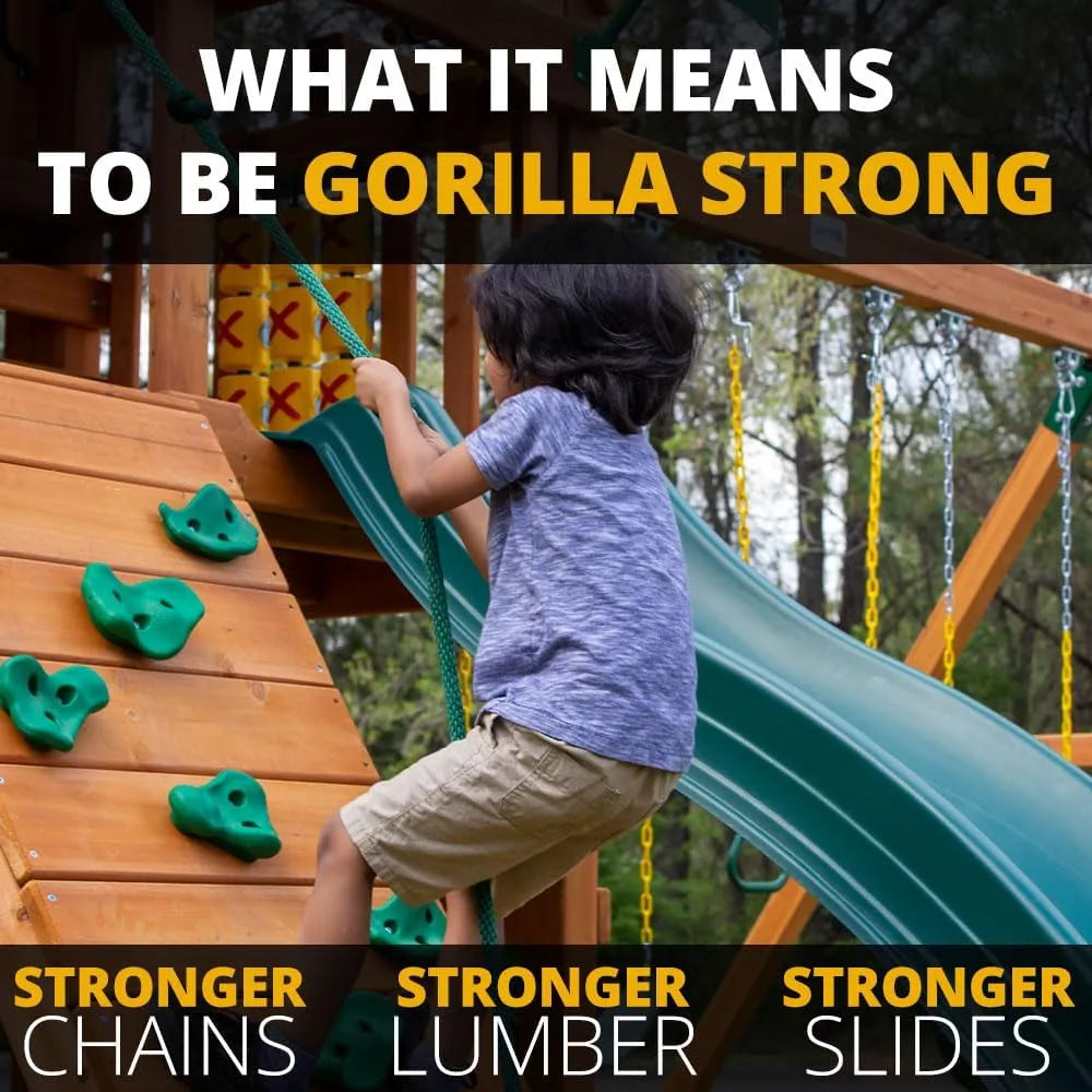 Gorilla Playsets Empire Extreme Wooden Swing Set with Monkey Bars, Clatter Bridge, and 3 Slides