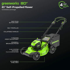 Greenworks 80V 21-Inch Cordless Self-Propelled Lawn Mower