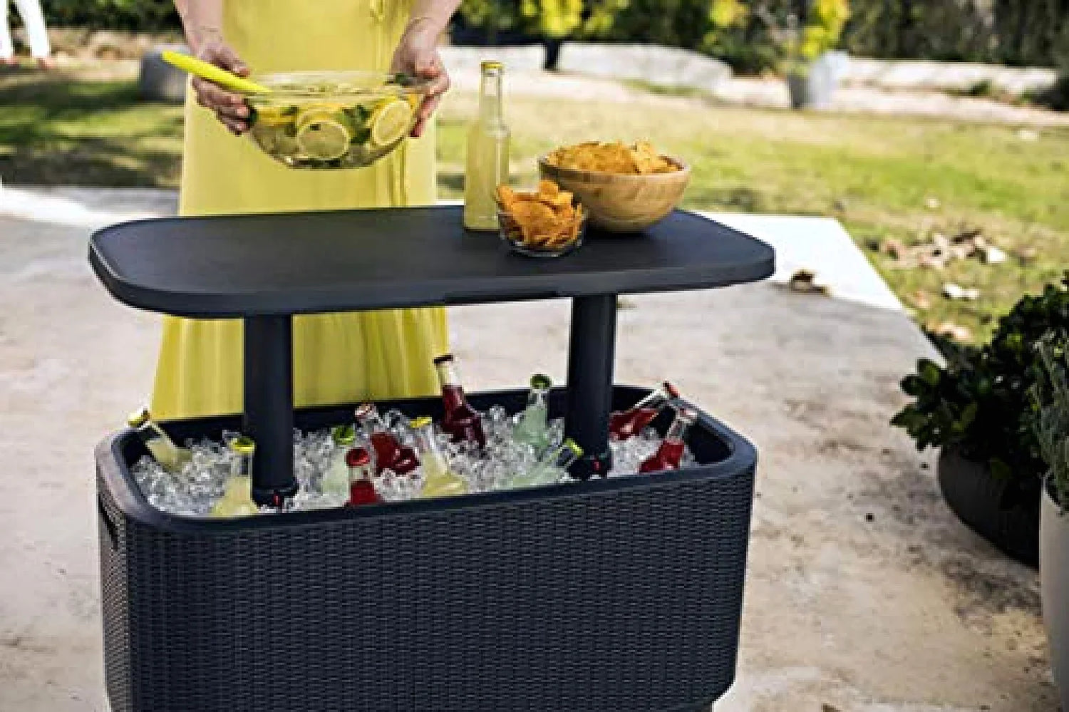Keter Bevy Bar 2-in-1 Pop-Up Outdoor Cocktail Table & 15.85 Gallon Cooler, Anthracite Grey