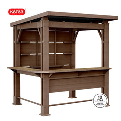 Keter Signature Collection 7.5 x 6.5 ft. Bar Gazebo with Shelves and TV Mount, Pine Brown