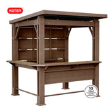 Keter Signature Collection 7.5 x 6.5 ft. Bar Gazebo with Shelves and TV Mount, Pine Brown