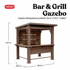 Keter Signature Collection 7.5 x 6.5 ft. Bar Gazebo with Shelves and TV Mount, Pine Brown