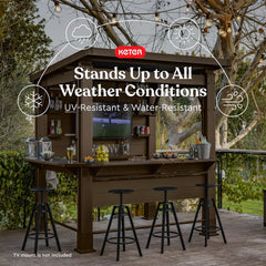 Keter Signature Collection 7.5 x 6.5 ft. Bar Gazebo with Shelves and TV Mount, Pine Brown