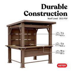 Keter Signature Collection 7.5 x 6.5 ft. Bar Gazebo with Shelves and TV Mount, Pine Brown