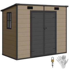 Outsunny 8’×4′ Outdoor Storage Shed Light Brown Resin