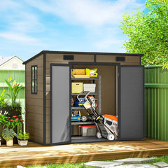 Outsunny 8’×4′ Outdoor Storage Shed Light Brown Resin