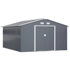 Outsunny Outdoor Storage Shed Dark Gray 11’×13′ Galvanized Steel