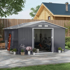 Outsunny Outdoor Storage Shed Dark Gray 11’×13′ Galvanized Steel