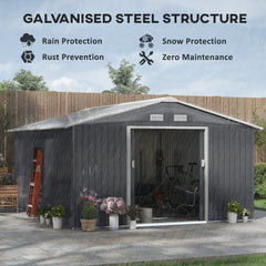 Outsunny Outdoor Storage Shed Dark Gray 11’×13′ Galvanized Steel