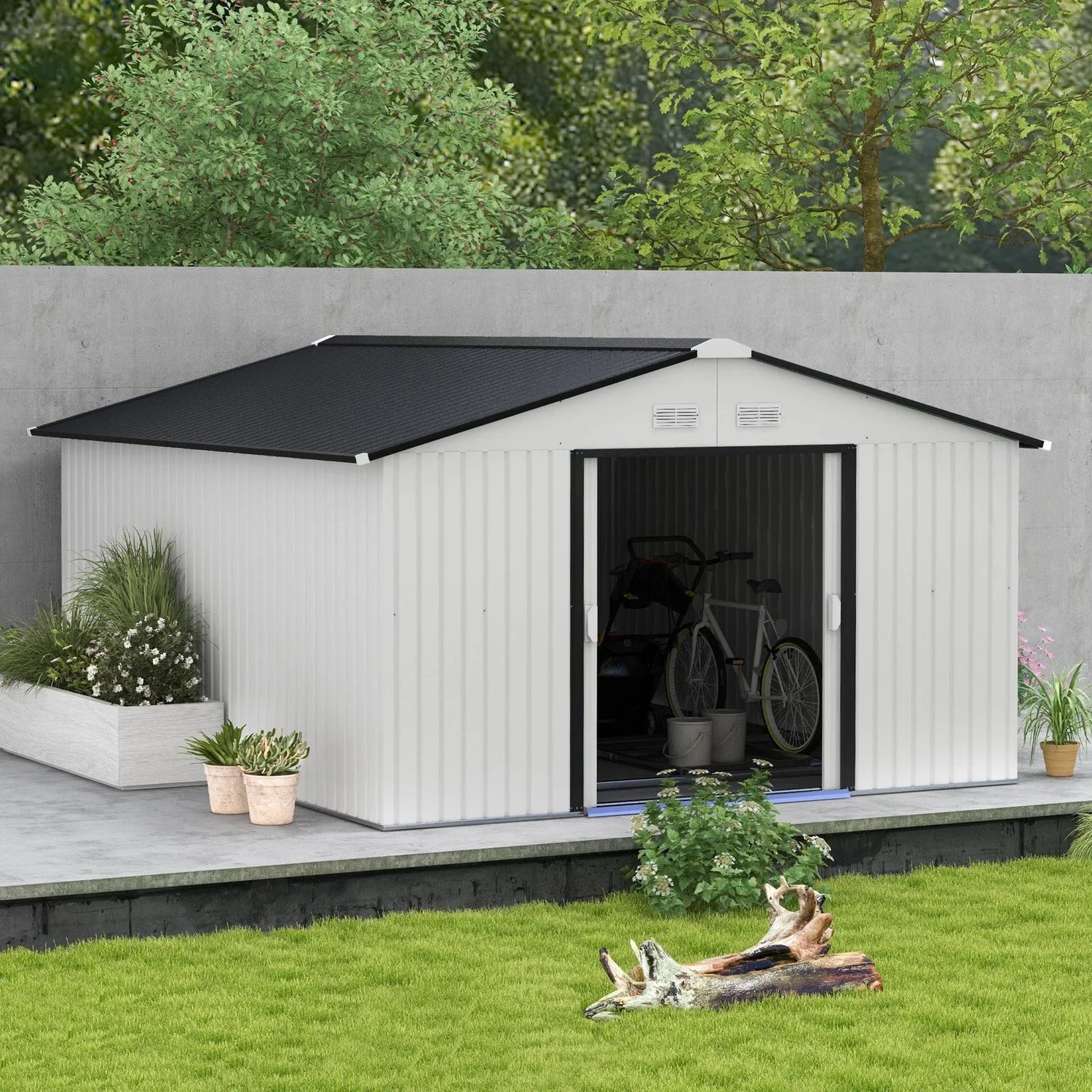 Outsunny Outdoor Storage Shed White 11’×13′ Galvanized Steel