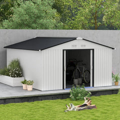 Outsunny Outdoor Storage Shed White 11’×13′ Galvanized Steel