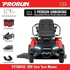 PRORUN PZT60V42 60V 42-inch Brushless Electric Zero Turn Riding Lawn Mower