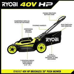 RYOBI 40V HP Brushless 20 Inch Cordless Electric Push Mower
