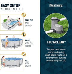 Bestway Steel Pro MAX 16 Foot x 48 Inch Round Metal Frame Above Ground Outdoor Swimming Pool Sets